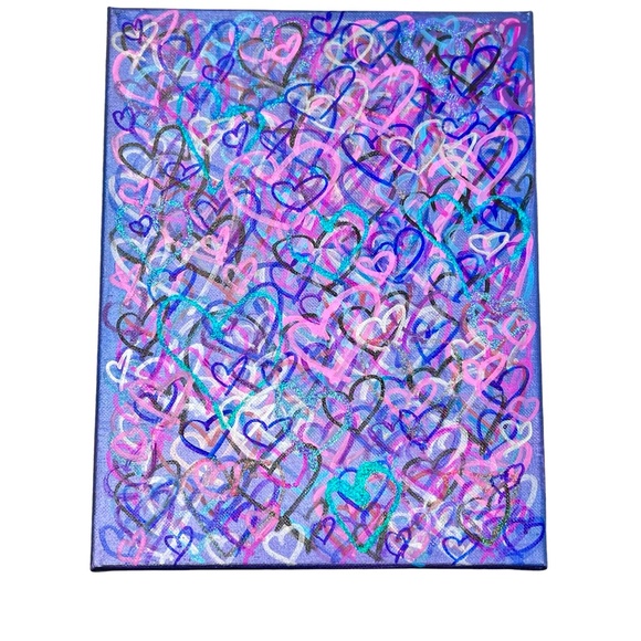 HANDCRAFTED MIXED MEDIA COLORFUL GRAFFITI HEARTS - SHADES OF PURPLE, BLUE & PINK - Picture 10 of 12